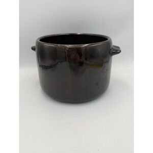 Vintage West Bend USA Brown Glazed Stoneware Bean Pot Crock with Handles NO LID